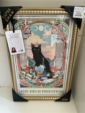 Sapna Shah The High Priestess Tarot Black Cat Framed Wall Art Gold 12x18 New